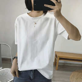 纯色款  夏季短袖白色t恤女韩版休闲百搭上衣 服装外贸批发