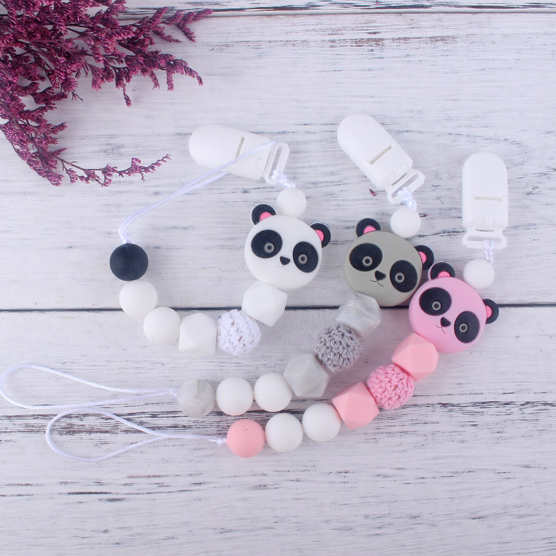 Bebé chupete de silicona chupete cadena anti-gota bebé juguete chupete de silicona clip anti-caída cinturón Panda cinturón de cadena anti-perdida