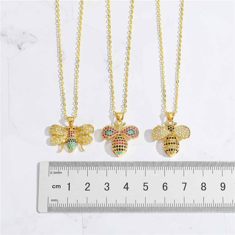 Korean Trendy Cute Personality Colorful Crystals Zircon Bee Pendant Necklace Clavicle Chain Safety Chain Female Cross-border Sold Jewelry display picture 4