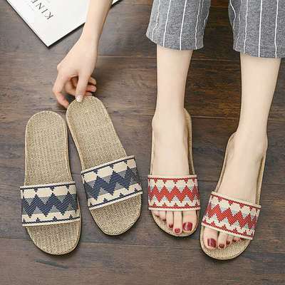 新款四季男女情侶居家室內亞麻拖鞋防滑耐磨厚底家用地板拖鞋夏季