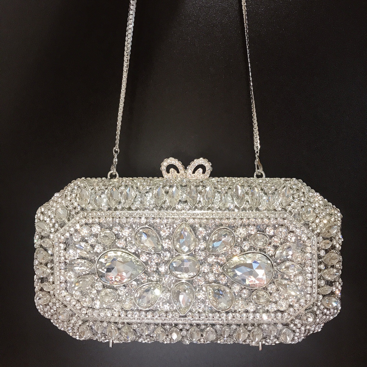 Túi clutch dạ tiệc hình vuông đính đá rhinestone phong cách Âu Mỹ — Màu Xanh Cỏ chi tiết 9