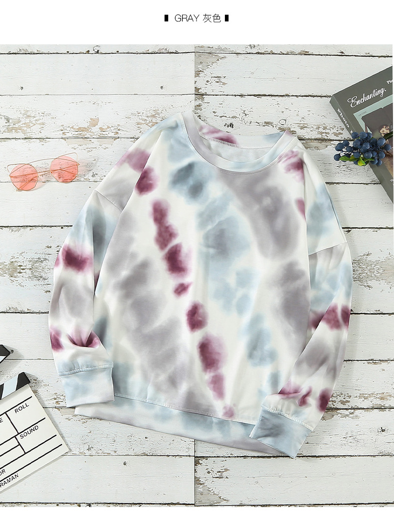 tie-dye mujer otoño nuevo suéter de cuello redondo de manga larga estilo callejero NSSI2390