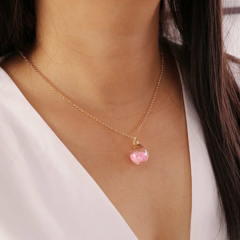 simple fluorescent five-pointed star glass ball pendent necklace