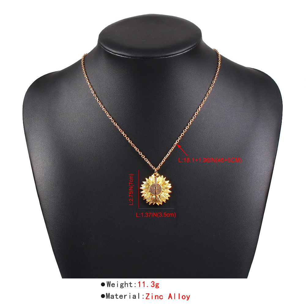 Retro Creative Necklace  Personality Hip-hop Openable Sunflower Pendant Necklace Nihaojewelry Wholesale display picture 1