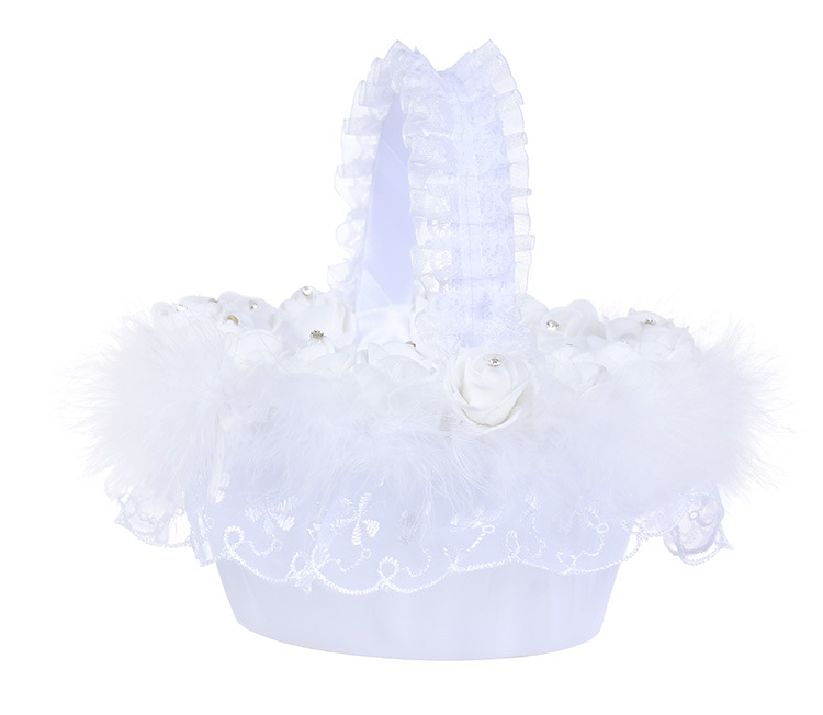 Cross-border new European-style ostrich wool rose hand-held handmade flower basket, creative bride wedding flower basket, children's flower basket detail image 10