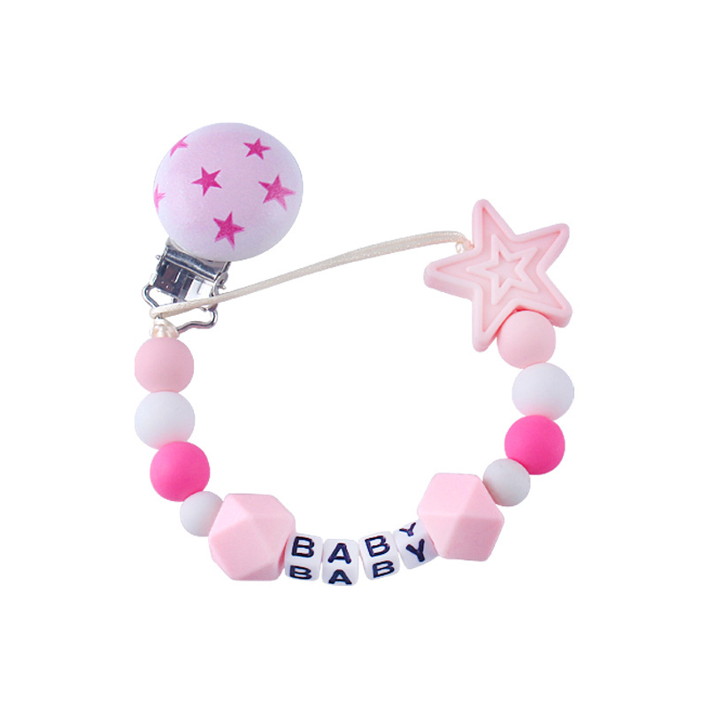 Estrella de cinco puntas bebé silicona chupete cadena clip bebé dientes molienda cadena anti-gota cadena chupete clip