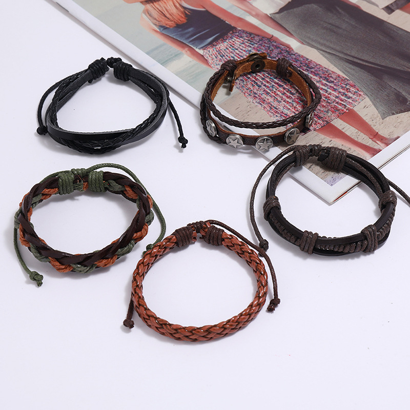 hot-selling menu0027s cowhide retro multi-layer woven suit bracelet