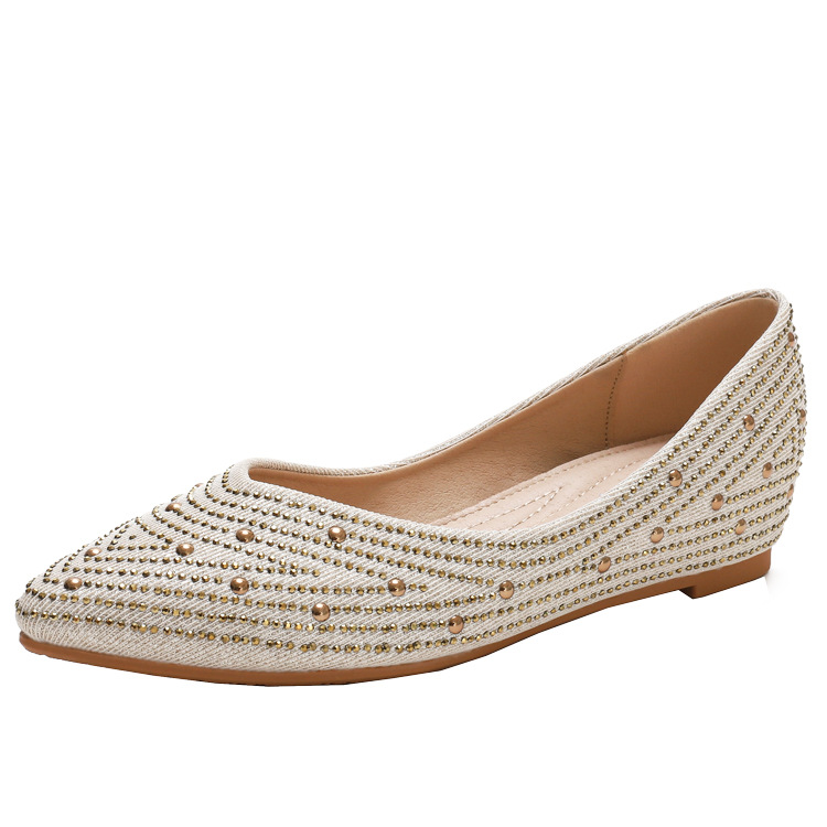 2024 vår/sommar med spetsig grund mun, kvinnors inre förhöjda skor med diamantslutande klackar, bekväma bönaskor, platta skor_voghion.com