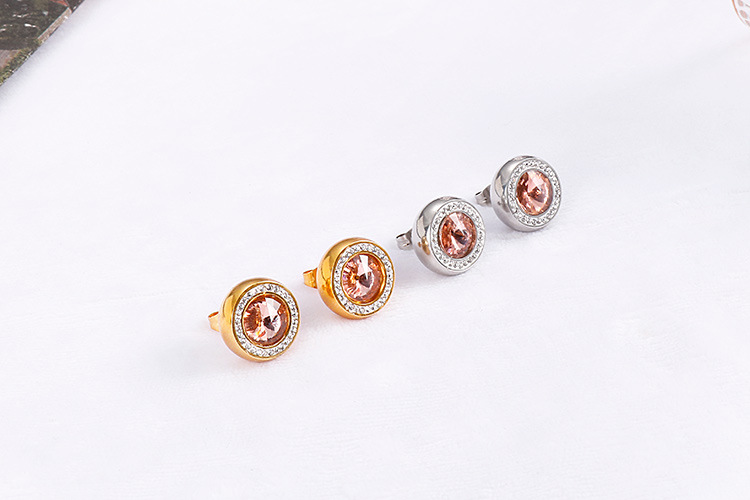 new fashion golden crystal glass diamonds earrings necklace stainless steel set wholesale nihaojewel