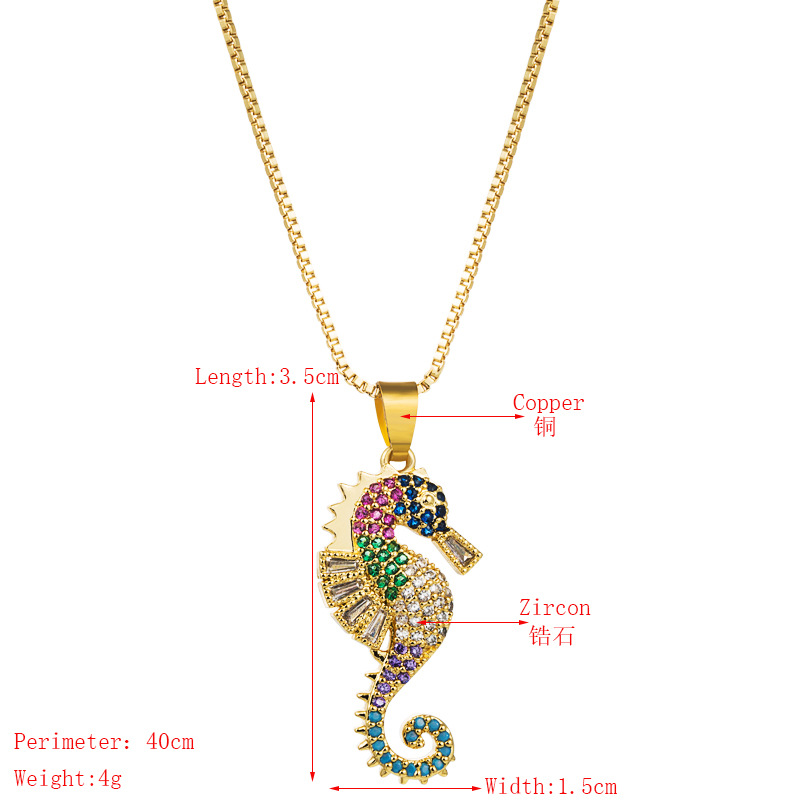 Fashion New Trend  Copper Inlaid Color Zircon Sea Horse Pendant  Necklace Nihaojewelry Wholesale display picture 8