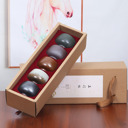 Rough pottery Five Elements Cup Kung Fu Tea Cup kiln-turned retro tea cup tea bowl personal master cup gift box can be customized with logo