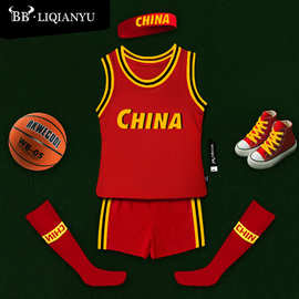 男童夏季运动服套装休闲儿童宽松数字T恤+短裤篮球服两件套潮