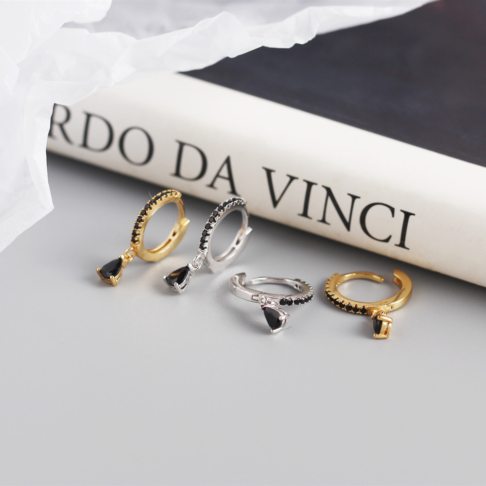 S925 sterling silver geometric water drop diamond ear buckle wholesale Nihaojewelry