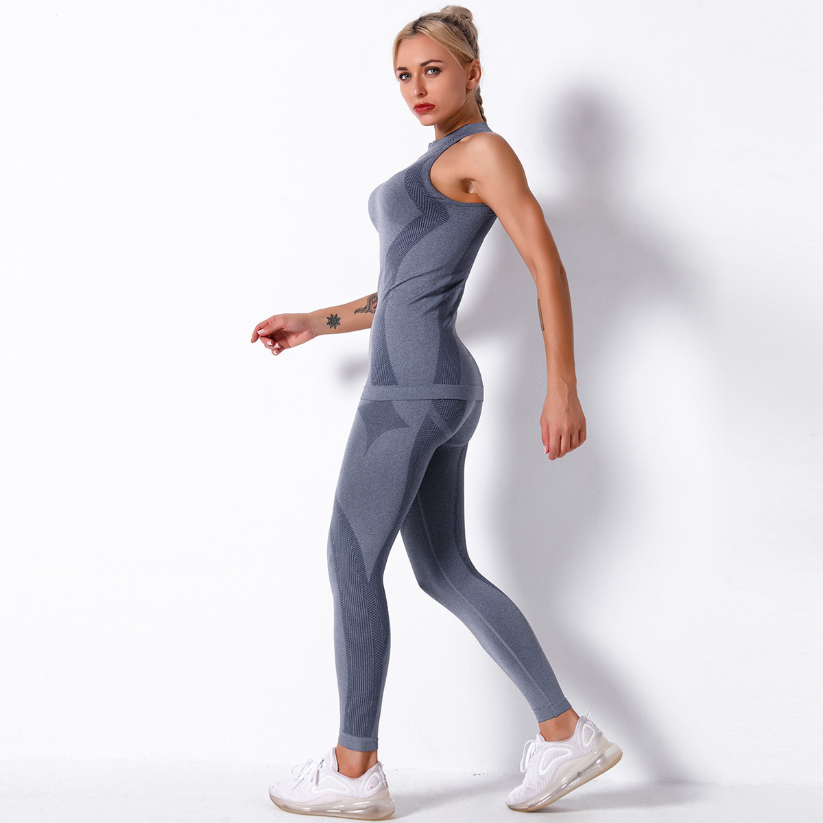 knitted striped moisture wicking yoga suit  NSNS11059