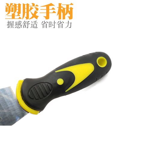 Factory direct sales putty knife two-color plastic handle shovel knife does not fall off the carbon steel blade willfully tough and complete specifications