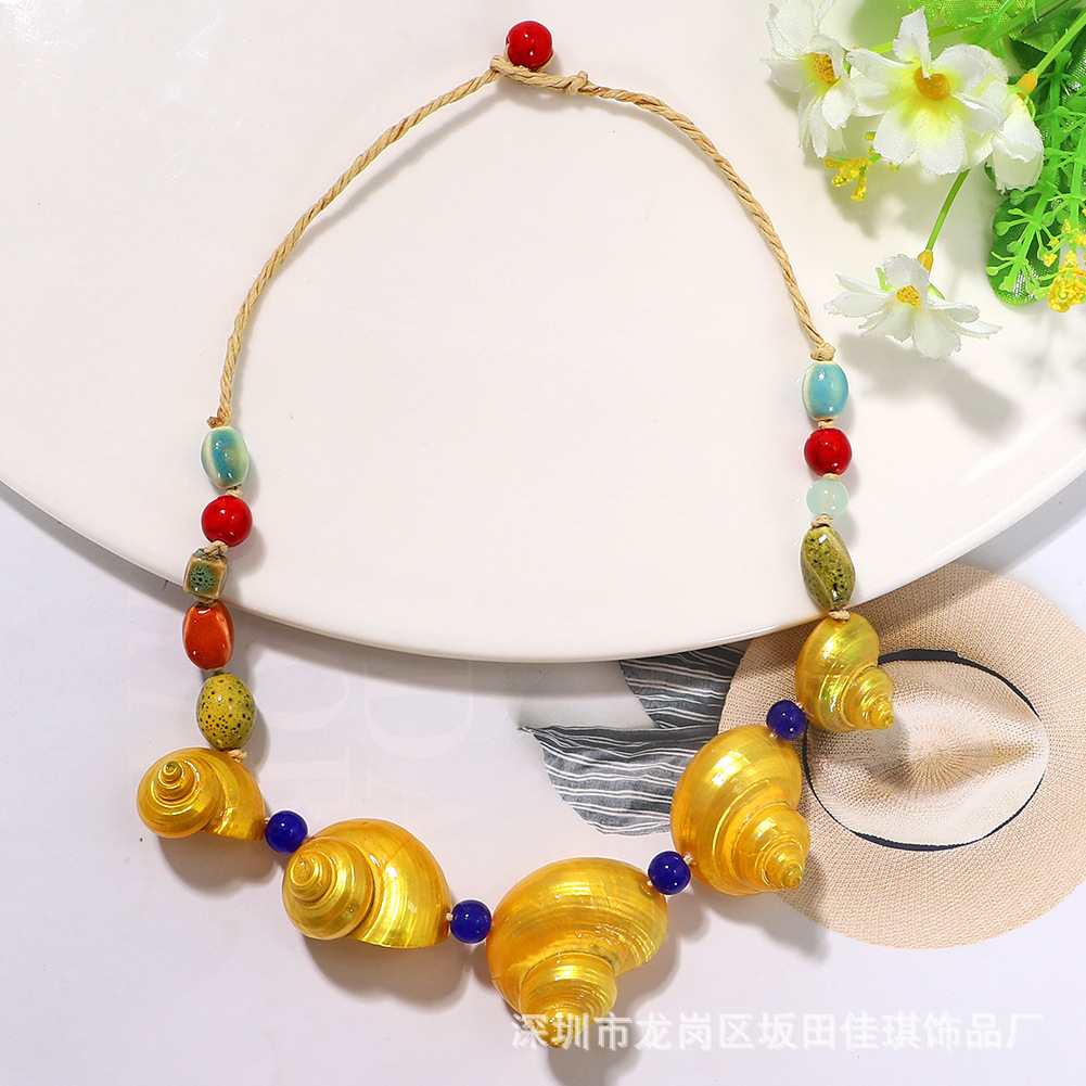 New Holiday Style Creative Fashion Exaggerated Hand-woven Colorful Round Bead Conch Necklace·wholesale display picture 3