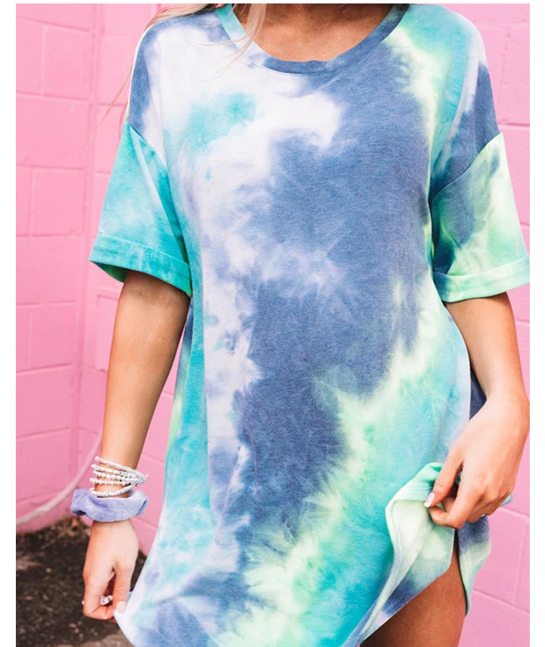 new loose round neck pullover tie-dye printing loose dress Nihaostyles wholesale clothing vendor NSJRM72210