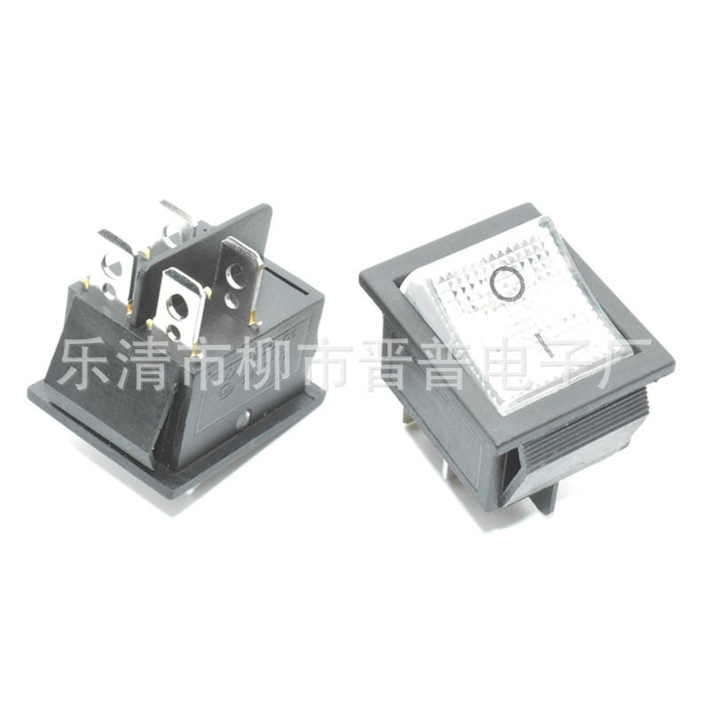 KCD4船型开关带灯 白色通明盖 高品质翘板开关四脚带灯