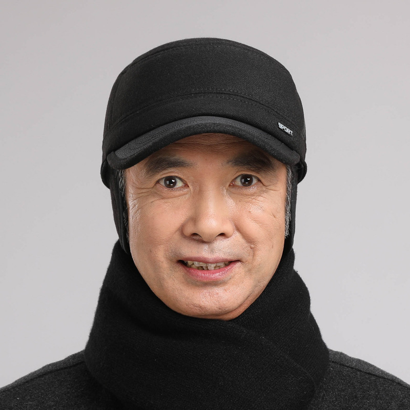 Cappelli da uomo di mezza età in inverno, papà piatto con protezione per le orecchie, anziani per il calore autunnale e invernale, nonno vecchio_voghion.com
