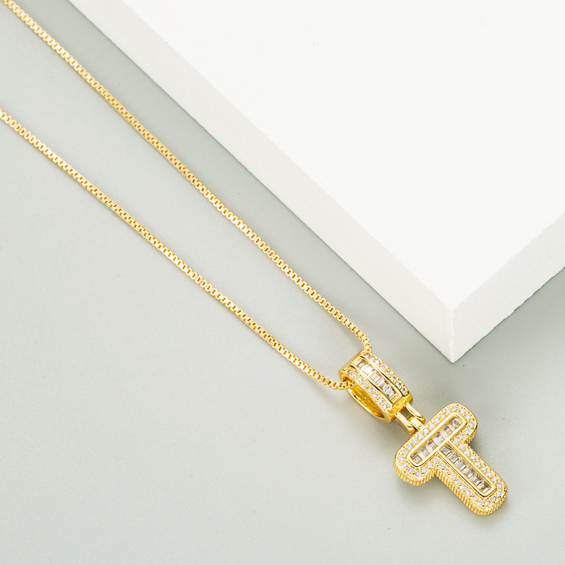 white gem  copper plated real gold 26 English letters necklace