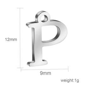 不锈钢精抛光26个字母正体英文外孔项链手环吊坠饰品钢金玫9x12MM