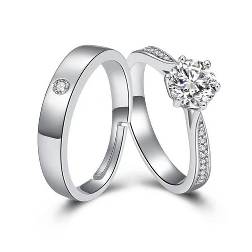 Cross-border exclusive six-prong zircon couples' Japanese and Korean simple closed-mouth adjustable engagement wedding rings