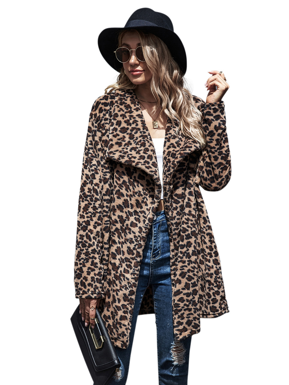 Abrigo de piel sintética de otoño e invierno 2020 abrigo de mujer con estampado de leopardo de longitud media para mujer NHDF94