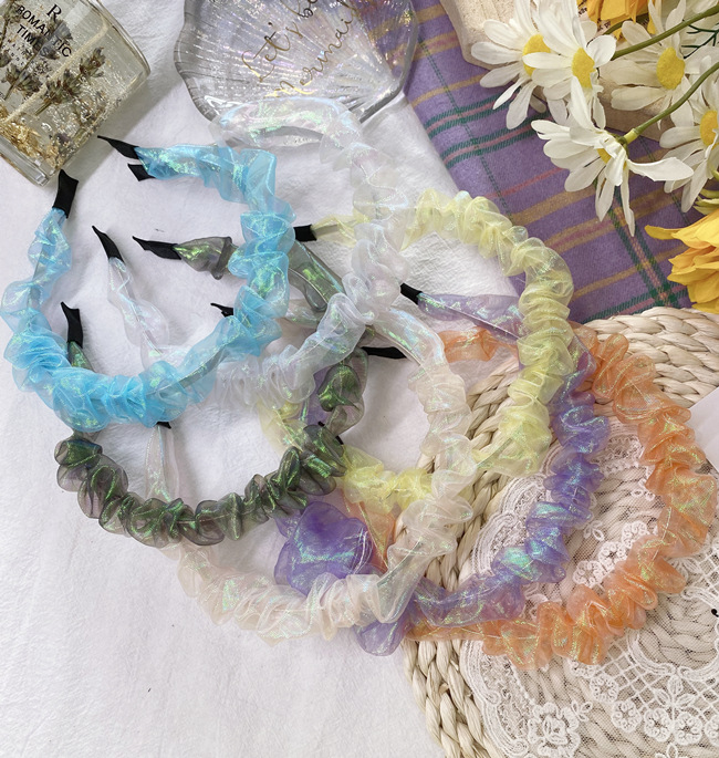 Korean Style  Mermaid  Fold Headband Retro Candy Color Wave Headband Lace French Fabric Hair Accessories Hair Hole display picture 1