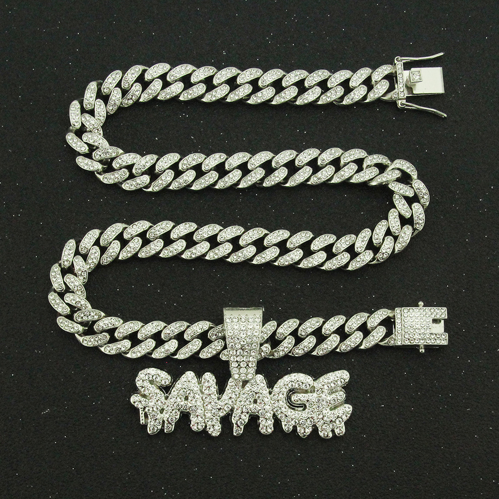 hip-hop menu0027s trend jewelry full of diamond stitching letters pendant Cuban chain necklace