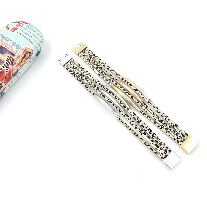 Korean New Fashion Jewelry Frosted Gold Elbow Multi-layer Pu Leopard Point Bracelet Female Leather Bracelet Wholesale display picture 3