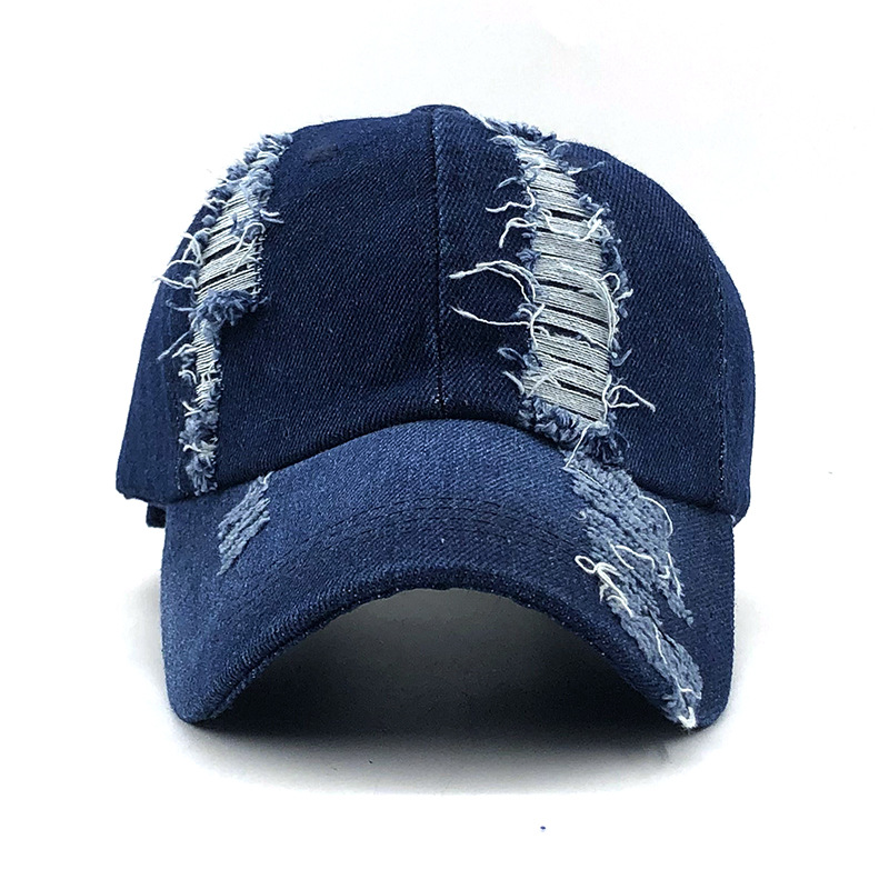 Unisex Ripped Denim Baseball Cap Washed Cotton Adjustable Hat_voghion.com