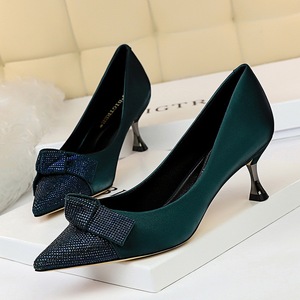 1923-1 party elegant high heels for women's shoes with metal cat with shallow mouth pointed bow single diamond with high