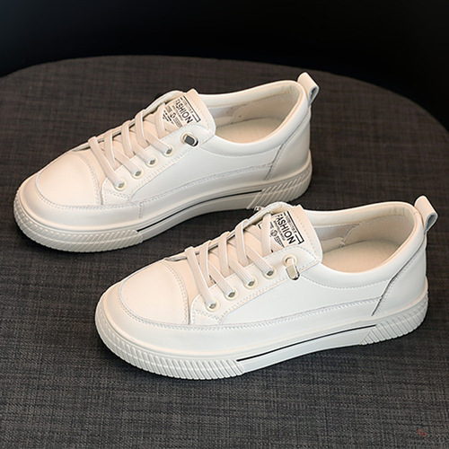 Genuine leather cowhide white shoes for women  new women's shoes versatile basic flat white shoes summer thin student sneakers