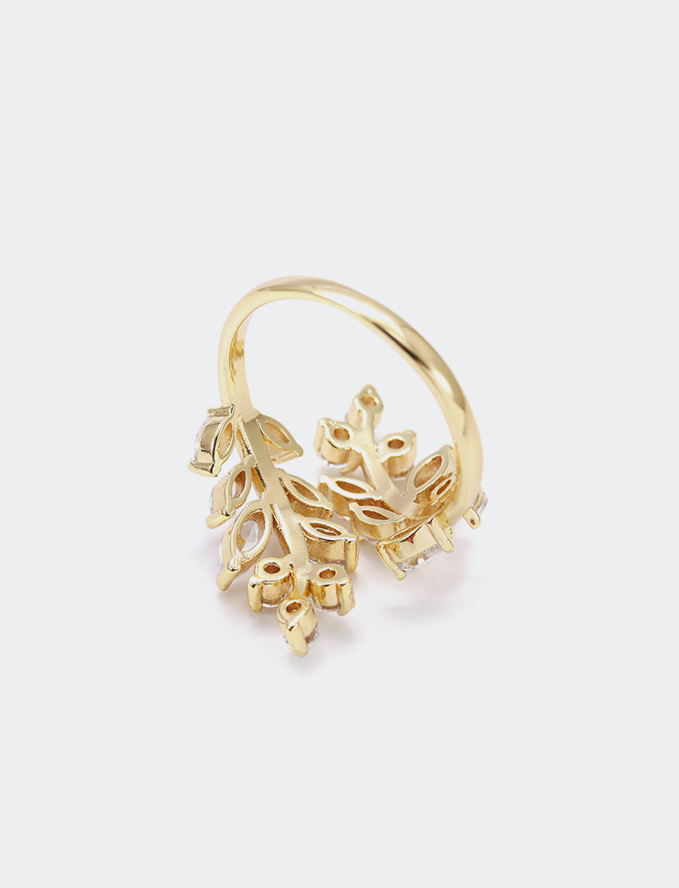 Fashion Brass Zircon Leaf Copper Ring display picture 3