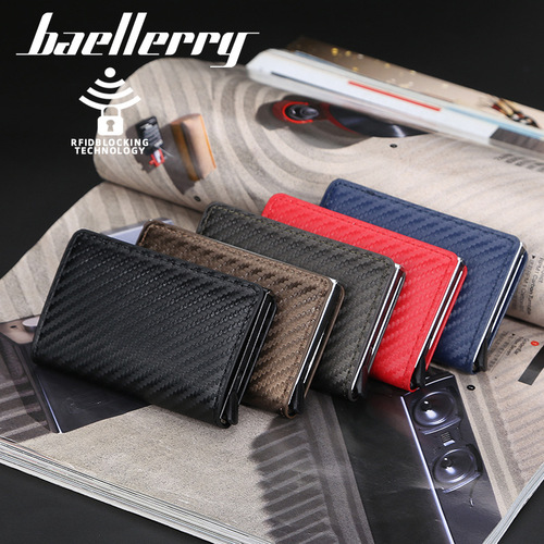 baellerry men's European and American anti-theft card bag rfid short automatic elastic card holder European and American plaid card holder