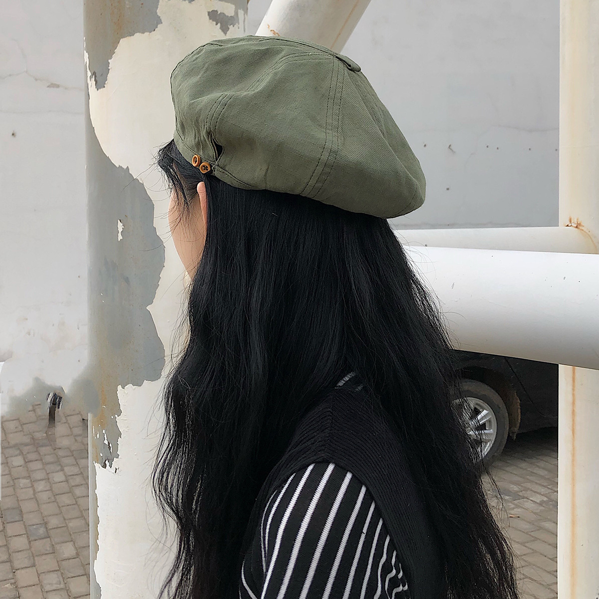 button double-sided solid color beret hat NSTQ21349