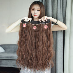 Wig for women with long hair, one-piece, two-card long curly hair, water ripple, invisible wig piece, simulated hair patch, own hair extensions