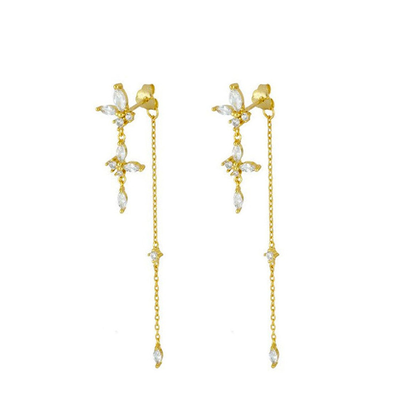 S925 Silver Needle Geometric Octagonal Chain Earrings Female Simple Copper Zircon Earrings display picture 1