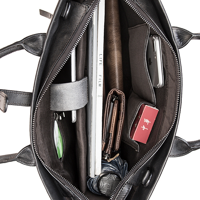 New Genuine Leather Handbag Men's Multi functional Handheld Briefcase Business Minimalist Computer Bag_voghion.com