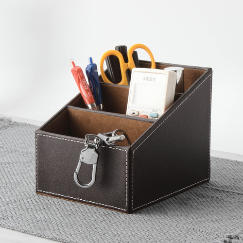 Business leather multi-functional desktop miscellaneous storage box, remote control cosmetic storage stand, office supplies wholesale