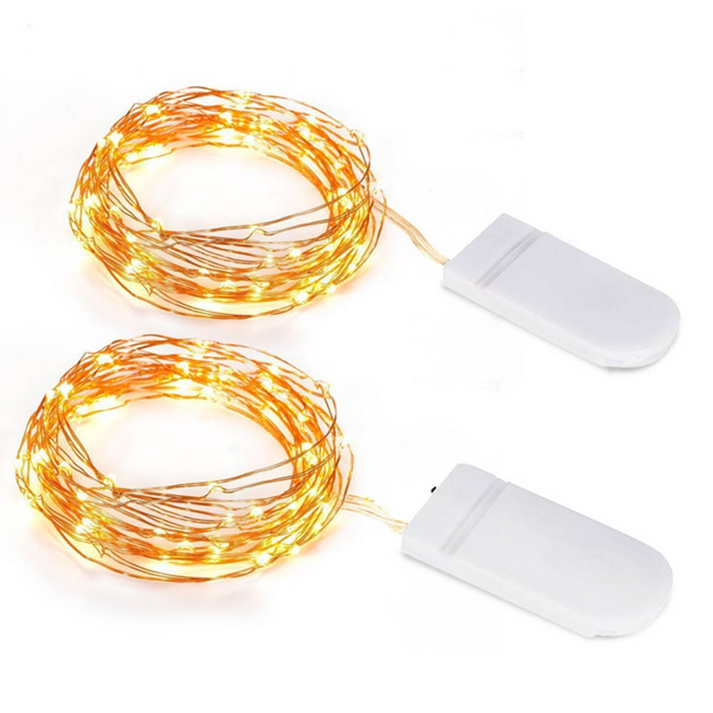 Cadena de luz LED cable de cobre Luz 1 m 3 M botón caja de batería de alambre de cobre luces de Navidad al aire libre jardín decorativo Cadena de luz