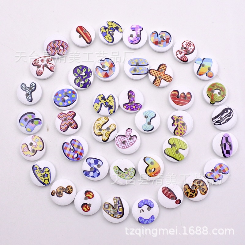 15mm fondo blanco pintado de madera botones decorativos de madera impreso flores y plantas, botones de rayas a cuadros 100 un paquete