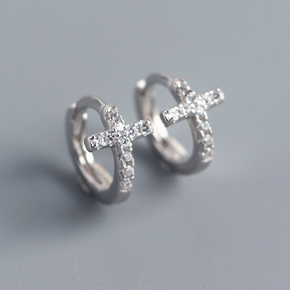 Cross Pattern 1 Pair 925 Sterling Silver Cross Zircon Electroplating 18K Real Gold Plated Platinum Plated Earrings Ear Studs