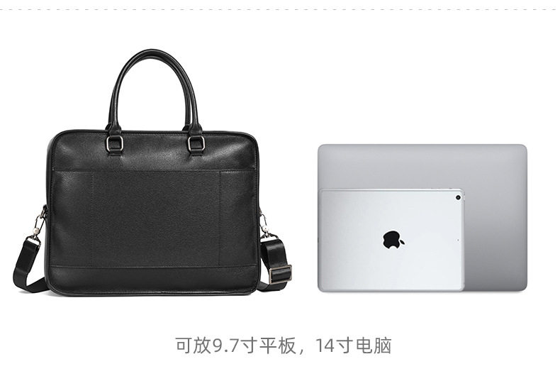 Túi xách tay nam da bò thật ngang 38×9×29 cm đựng laptop 14 inch — Màu đen chi tiết 13