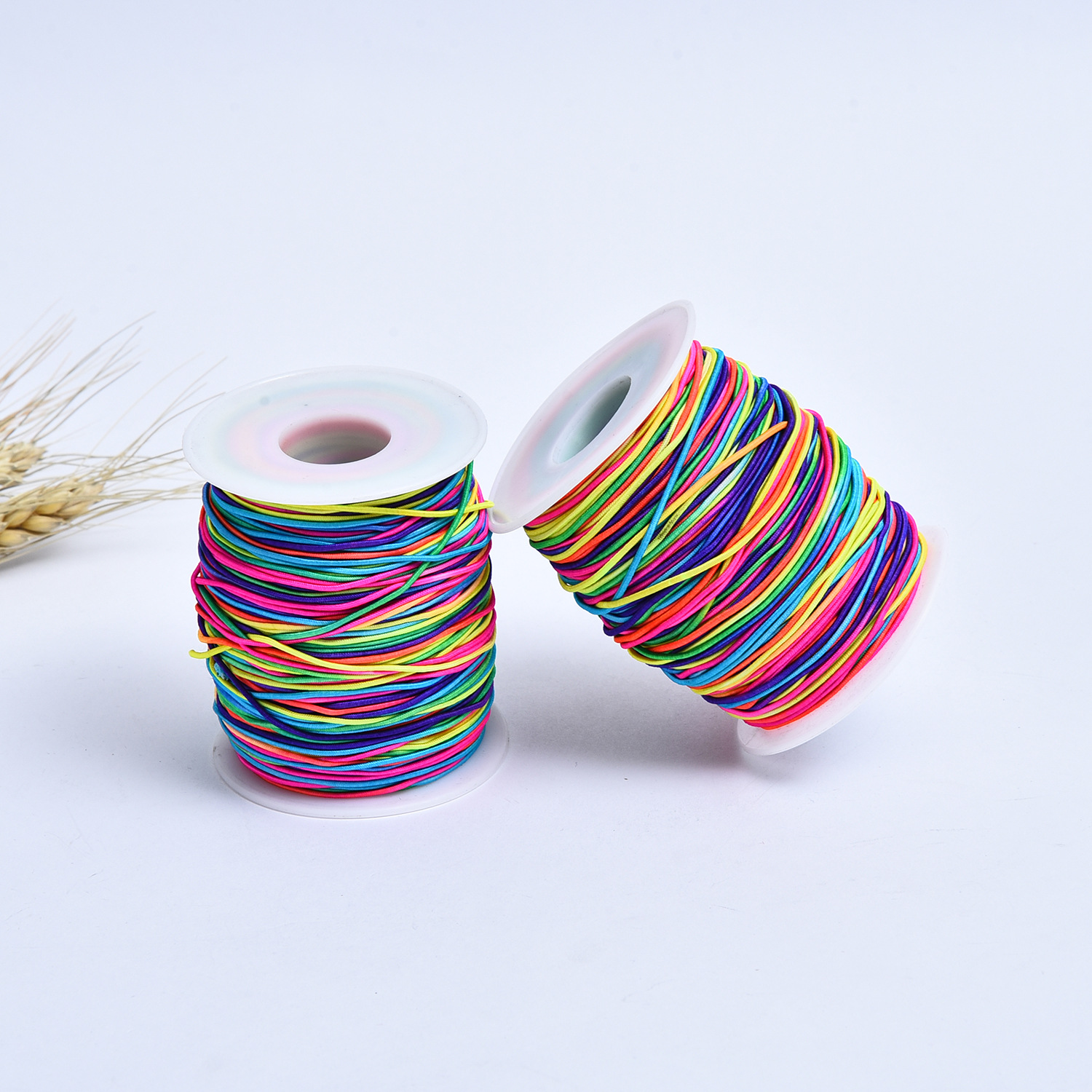 彩虹带弹力绳DIY饰品弹力线 1mm七彩包芯弹力绳 工艺品五彩佛珠线