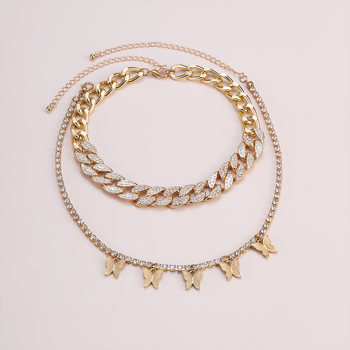 Vintage multi-layer diamond butterfly  womenu0027s necklace