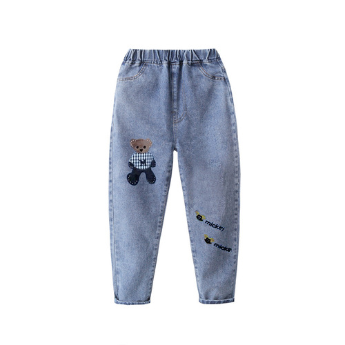 Girls' Jeans 2024 Spring and Autumn New Children's Stylish Trendy Pants for Older Children Loose Casual Baby Trousers