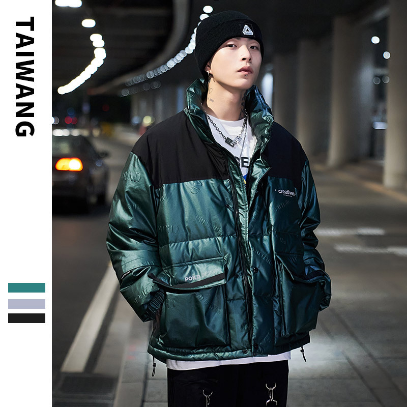 Vêtements pour hommes hiver nouvelle veste pour hommes marque tendance ample grande poche imprimée veste en coton de soie_voghion.com