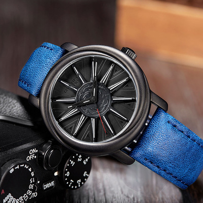 Shilaiyunzhuan watch man rotate Large dial Net Red personality Metrosexual Cool genuine leather student motion Quartz watch