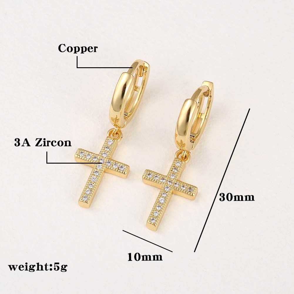Copper Micro-inlaid Zircon Cross Earrings display picture 2